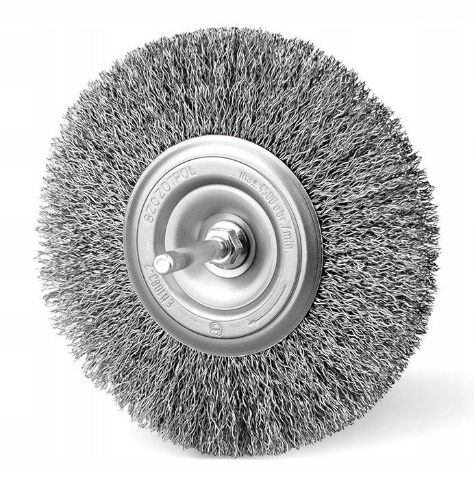 SZCZOTKA DRUCIANA Z TRZPIENIEM DO WIERTARKI TARCZOWA 120mm SZCZOTPOL 012-AS