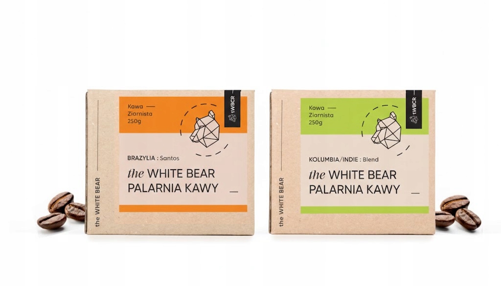 Levně Káva zrnková Arabica The White Bear Brazílie Santos Kolumbie/Indie 2x250 g