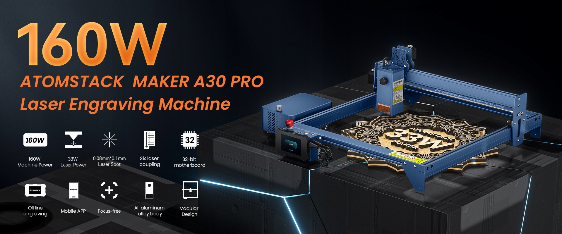 Grawerka Laserowa ATOMSTACK A30 PRO 33W 400*400mm EAN (GTIN) 7734858977070