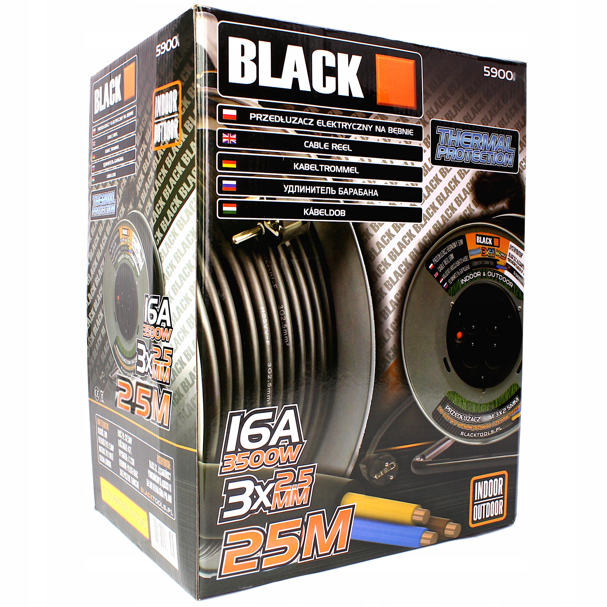 PRZEDŁUŻACZ BĘBNOWY 25m METALOWY BĘBEN 3x2.5 GRUBY Kolor inny kolor