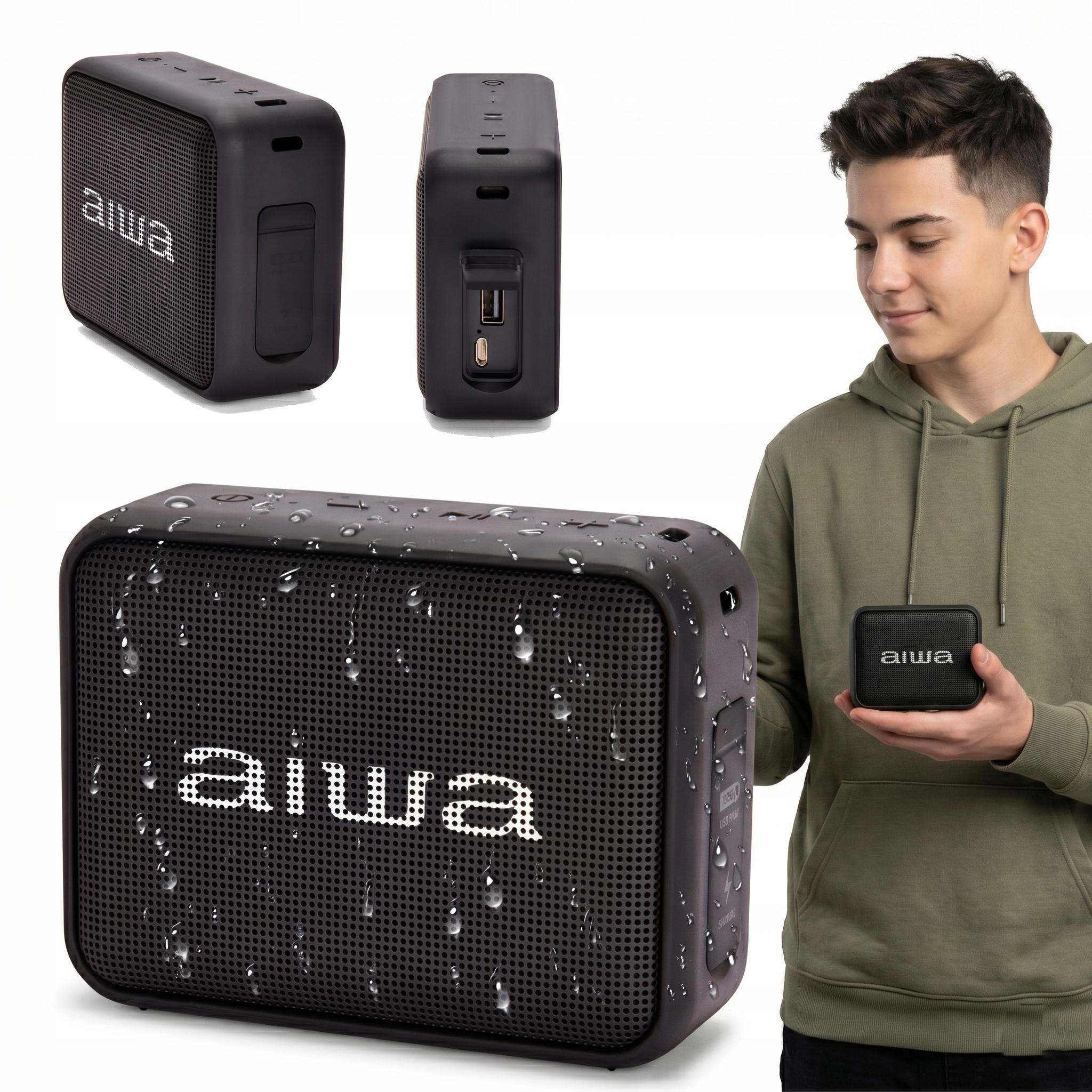Głośnik Bluetooth Aiwa BS-200BK Tws Radio Fm IPX6 6W Czarny Przenośny