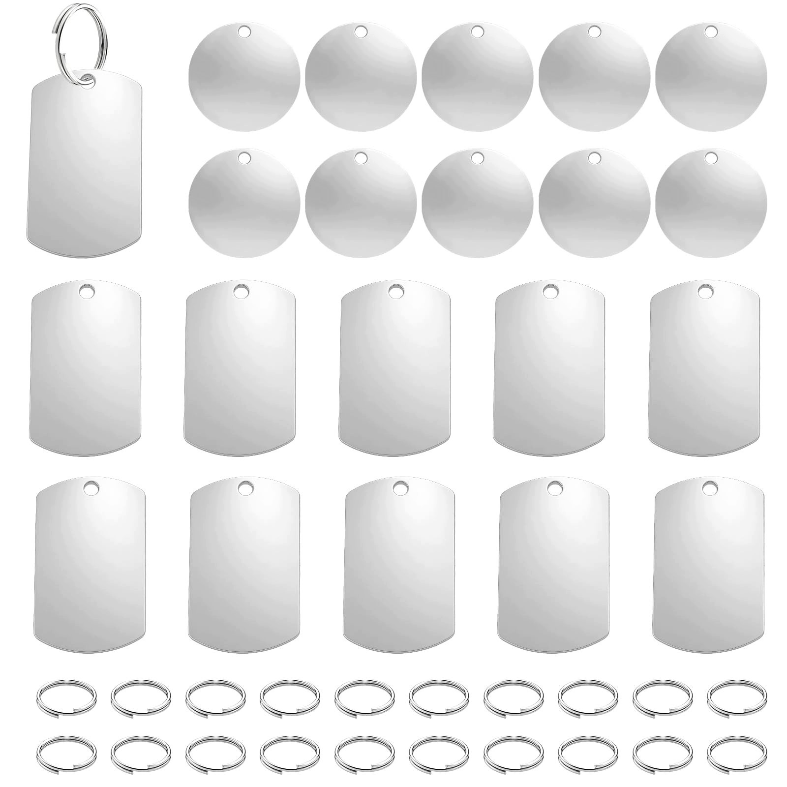 Stříbrné Ocelové Přívěsky 20 Kusů Kulaté 30 MM Obdélníkové 27X45 MM