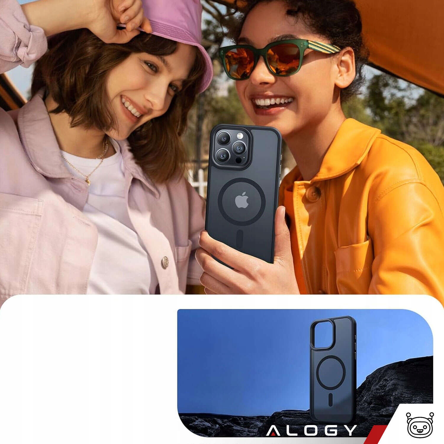 ETUI DO IPHONE 15 PRO MAG SAFE MATT CASE COVER MATOWE OBUDOWA ALOGY PLECKI Kolor czarny