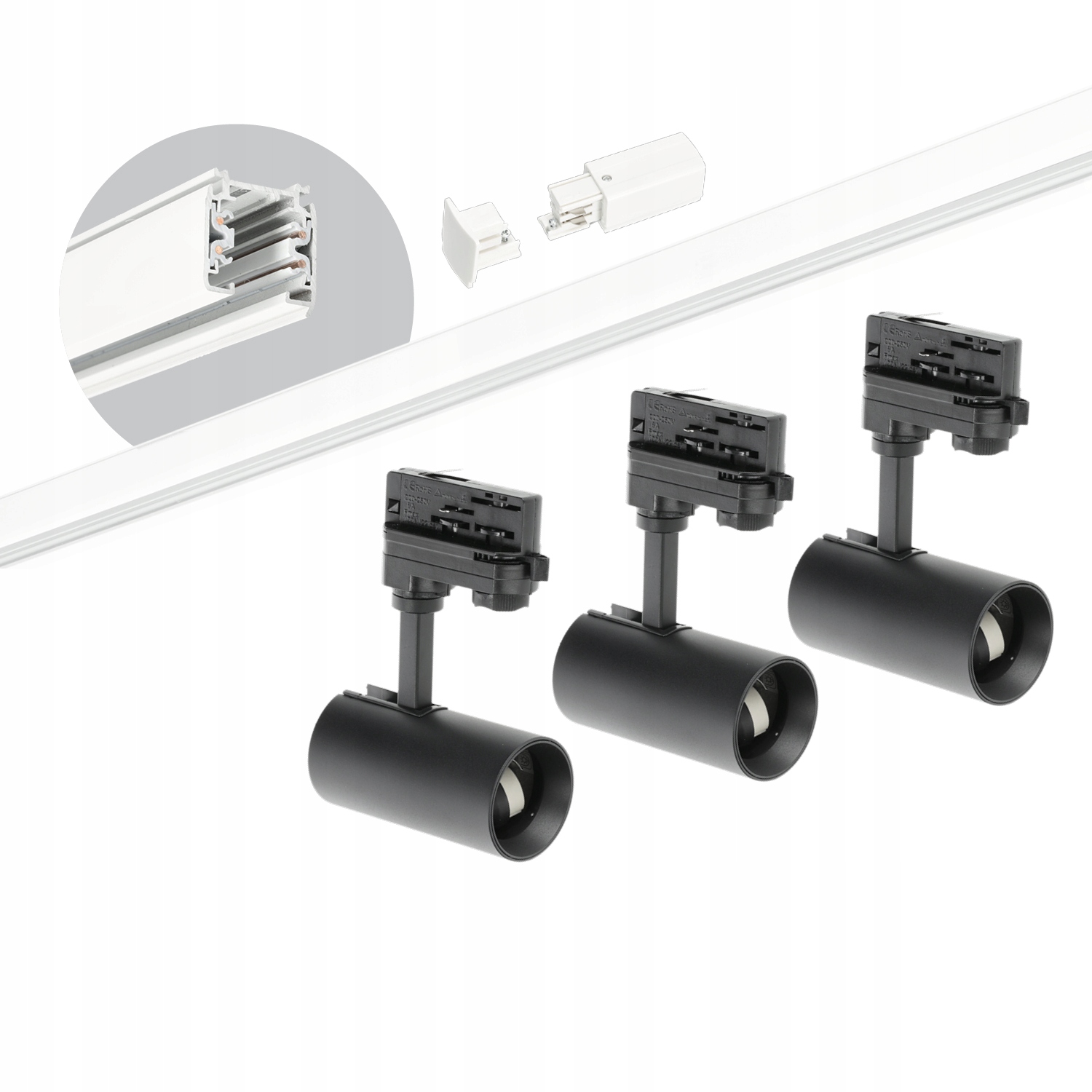Sada kolejnicová 3-fázová kolejnice bílá 2 m, 3 x lampa Černá, kompletní sada