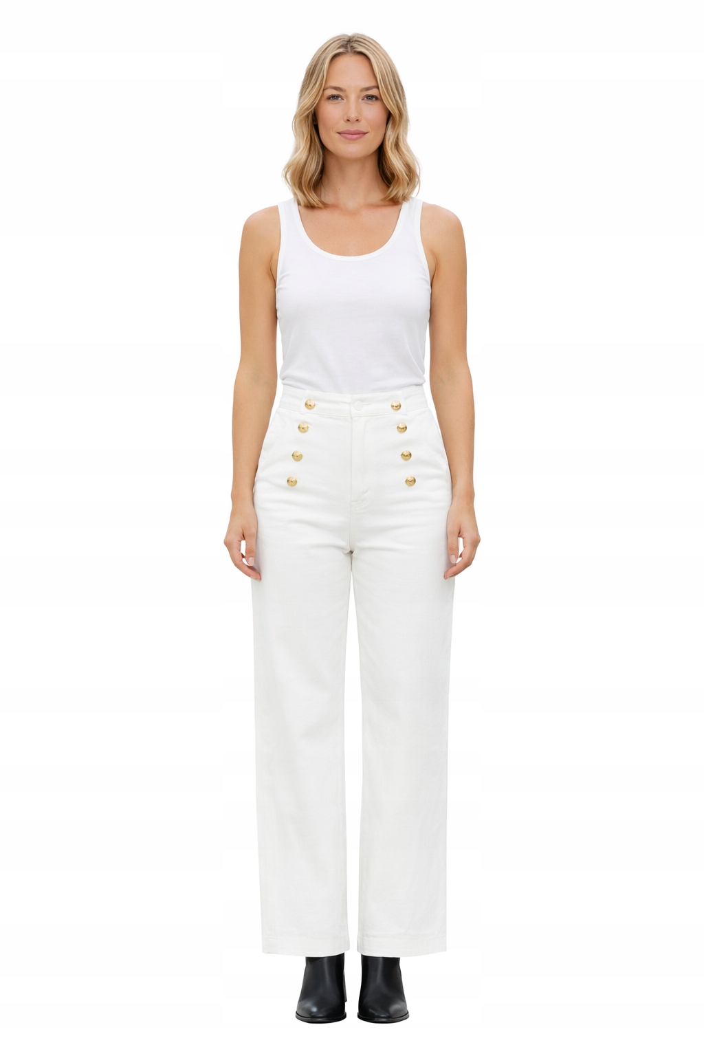 Bílé Džíny Mom Jeans S Knoflíky, Velikost 1I4A