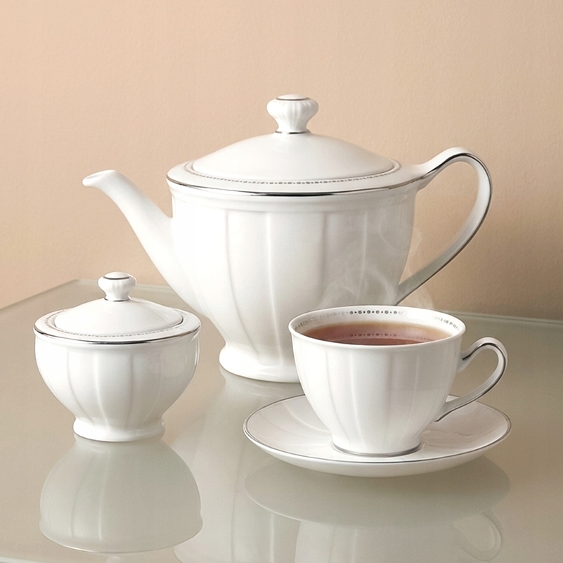 H122 Serwis Do Kawy 6/21 Platynowa Rosa Oktawa Ćmielów Polska Porcelana
