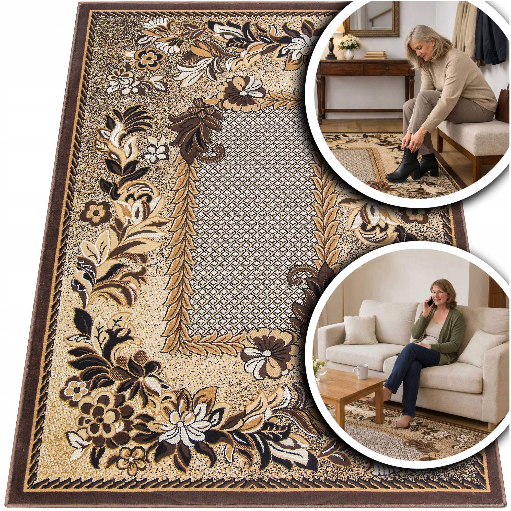 Koberec Běhoun Do Ložnice S Květinami Hnědý Koberec Do Obývacího Pokoje Venezia Béžový 150x300