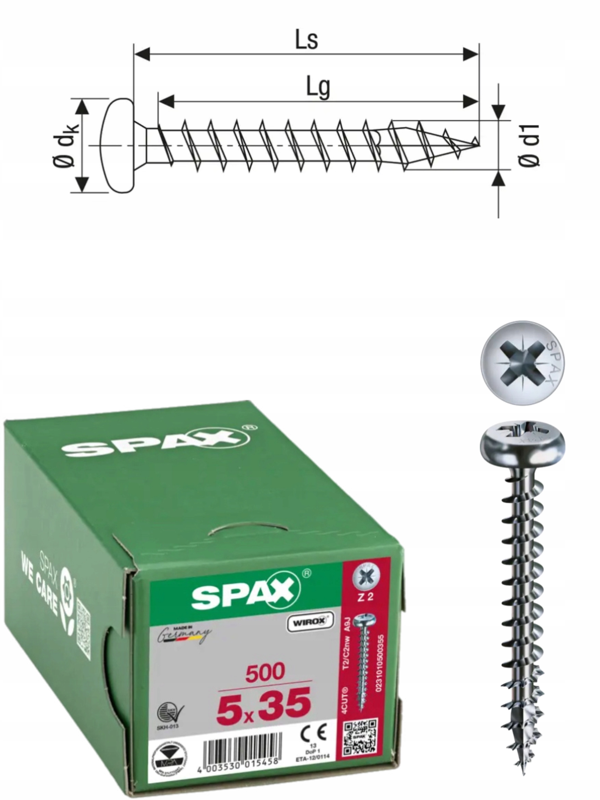 Univerzální vrut do dřeva spax 5 x 35 Wirox Hb Pz 500 ks