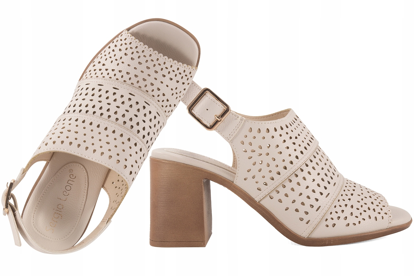 Sergio Leone SK565 Dámské Ažurové Sandály Na Podpatku ecru 39 Béžová