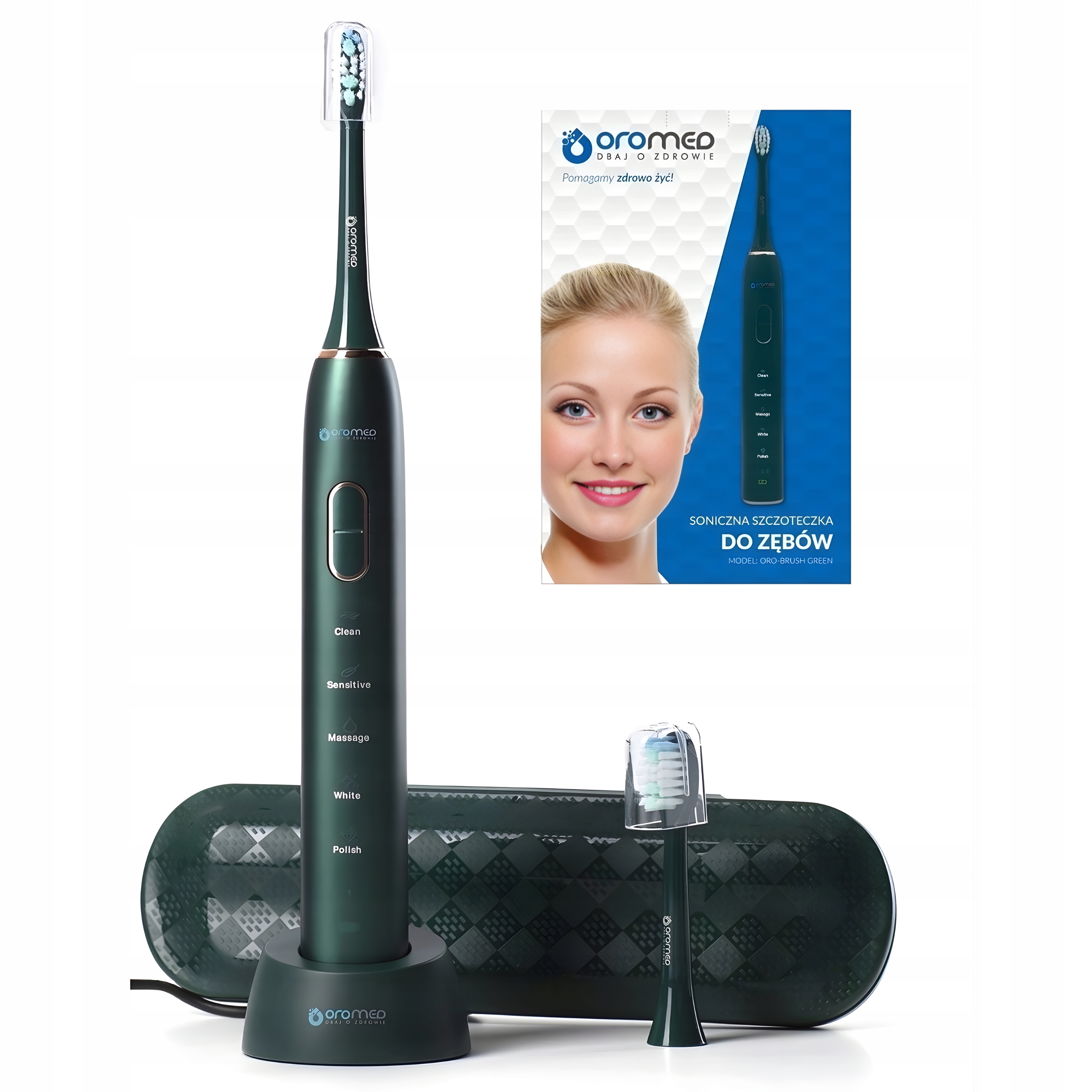 Elektryczna soniczna Szczoteczka do zębów Oromed Oro-brush +etui Zielona