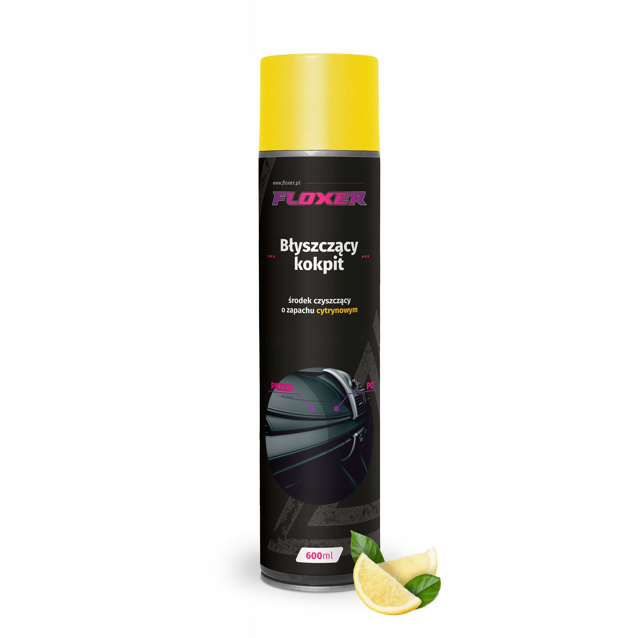 Środek do czyszczenia kokpitu, plastików Floxer 600ml spray zapach cytryna