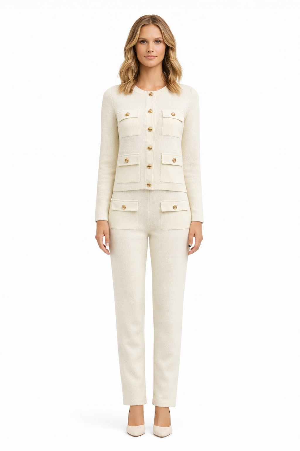 Morgan Krémový Svetr S Knoflíky A Kapsami, Dlouhý Rukáv S I3C