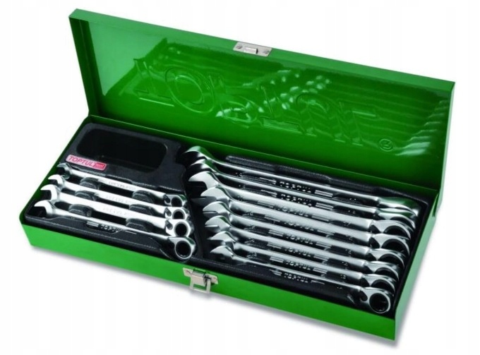 TOPTUL Zestaw kluczy płasko-oczkowych z grzechotką 8-19mm 12 szt. GAAD1205