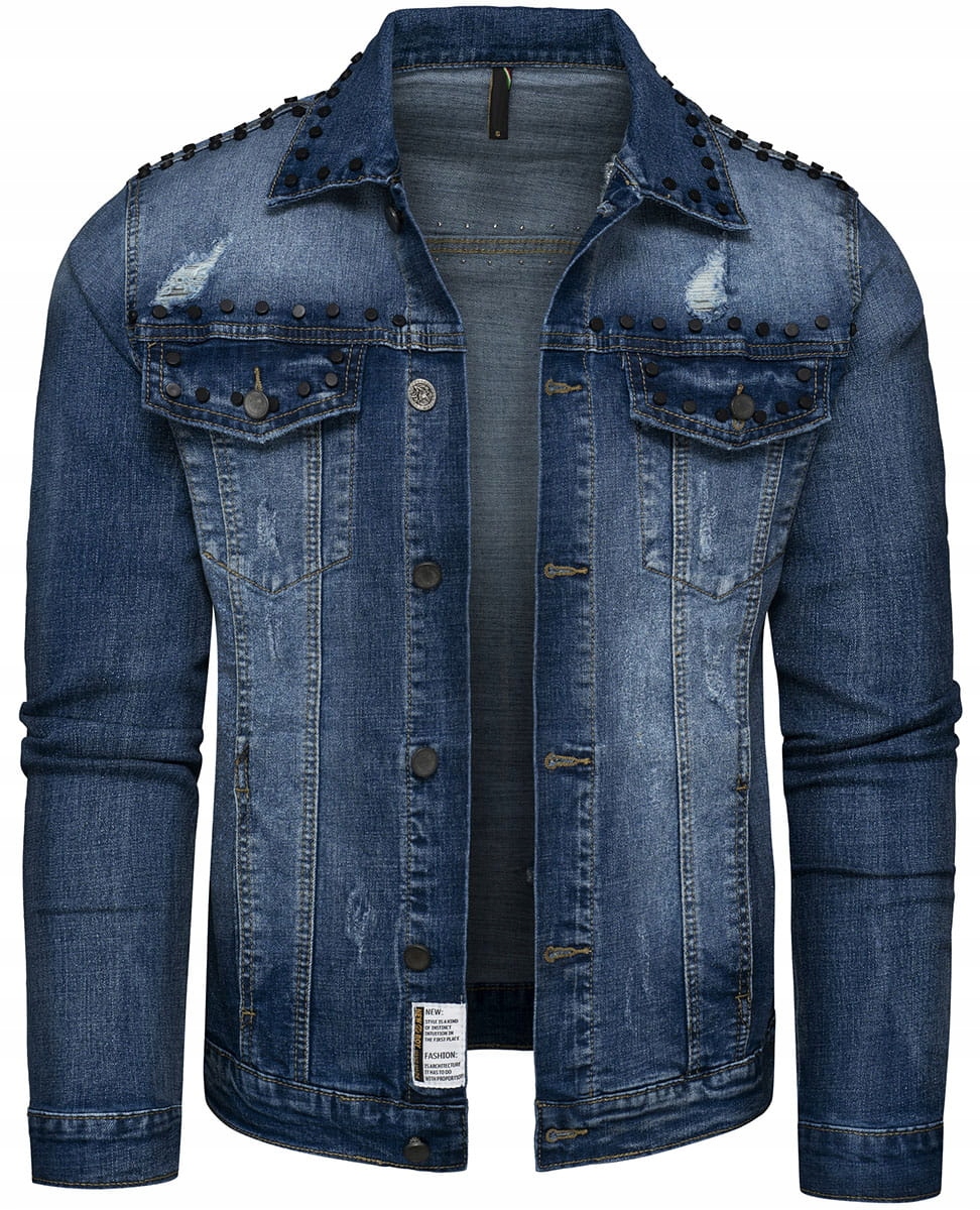 Kurtka męska jeansowa katana na guziki niebieska L