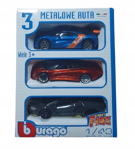 BBURAGO Street Fire 3-pak Aut metalowych 1:43