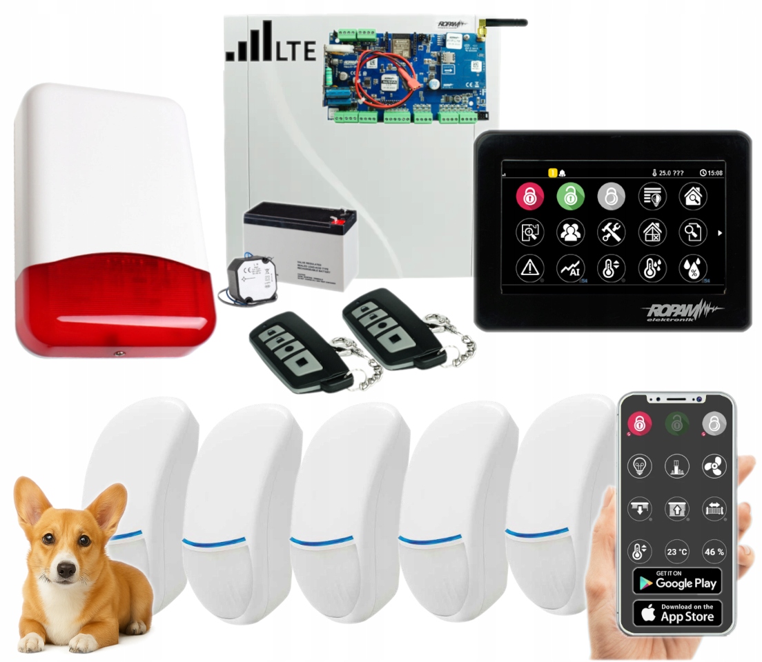 Alarm Zestaw Ropam Dotykowy Lte Gsm Wifi Sms 5 Czujek Pet Polski Aplikacja