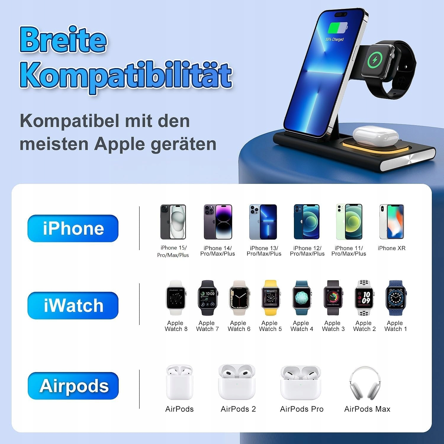 Jeenek Ładowarka 4w1 Stacja Ładowania Bezprzewodowa Dla Apple — miniatura 7