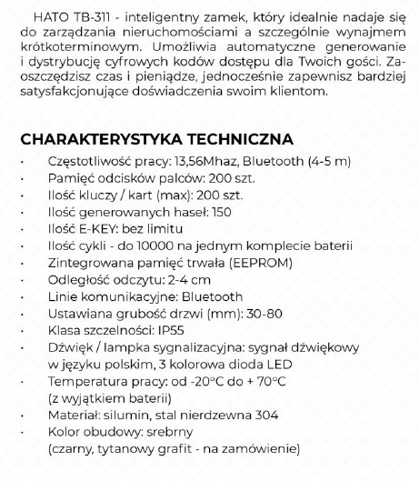 Zamek HATO TB-311 klamka zewnętrzna 3 karty Marka Hato