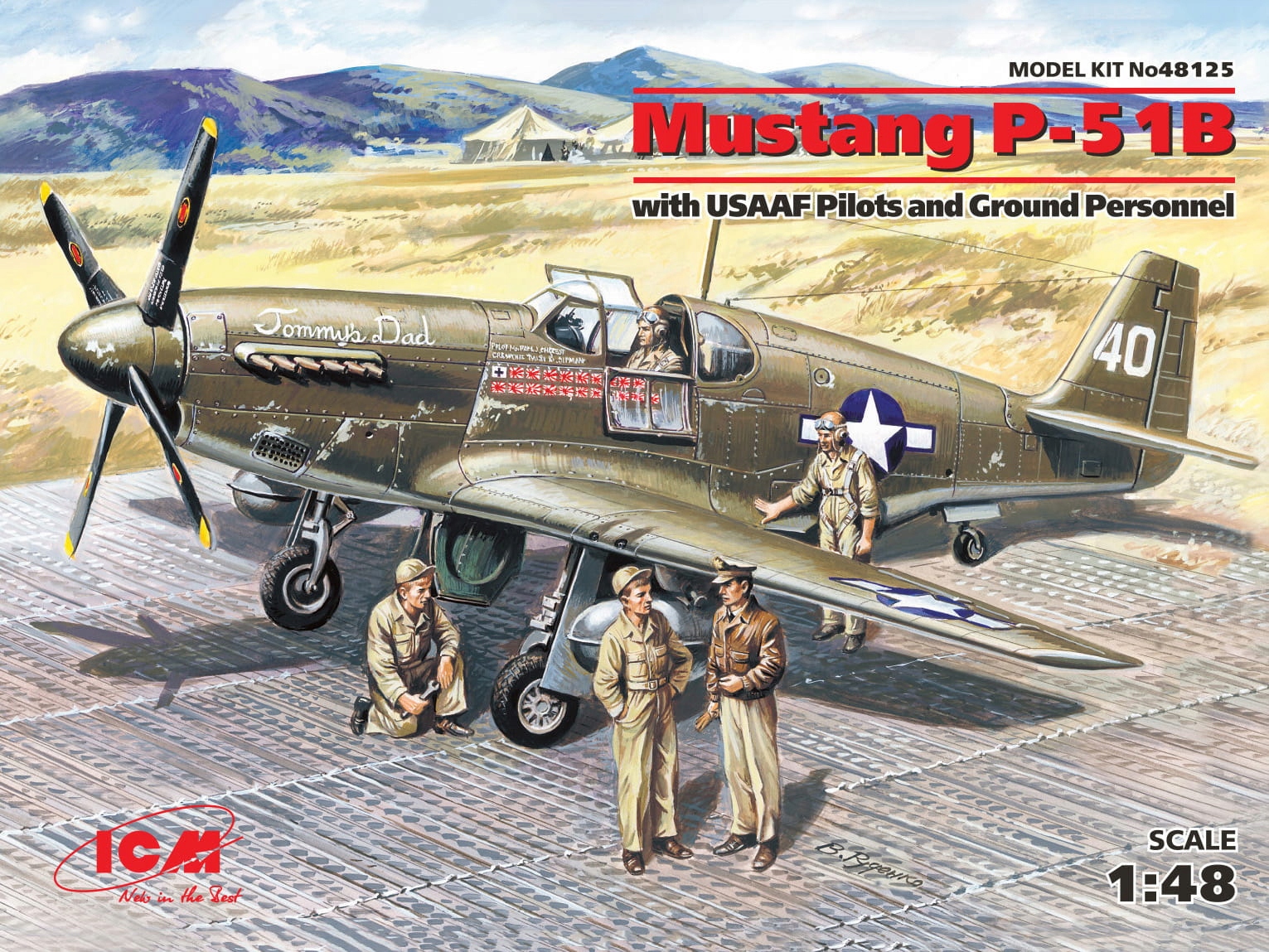 Mustang P-51B s piloty Usaaf a pozemním personálem 1:48 ICM 48125