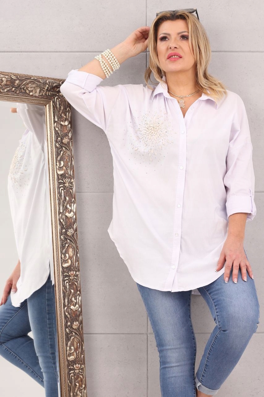 KOSZULA DAMSKA DUŻE ROZMIARY ELEGANCKA DŁUGA OVERSIZE STYLOWA GŁADKA Szerokość pod pachami 75 cm