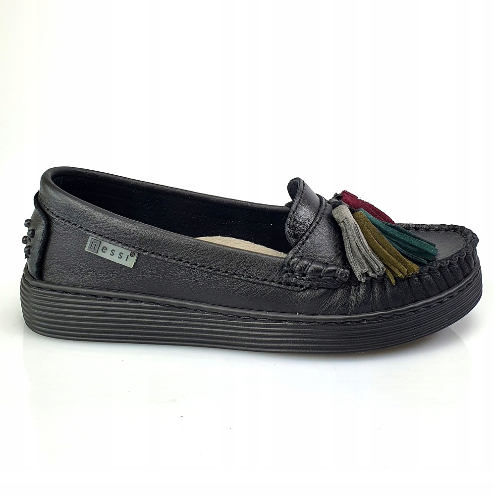 NESSI 18309 mokasyny czarne frędzle 37 Oryginalne opakowanie producenta pudełko