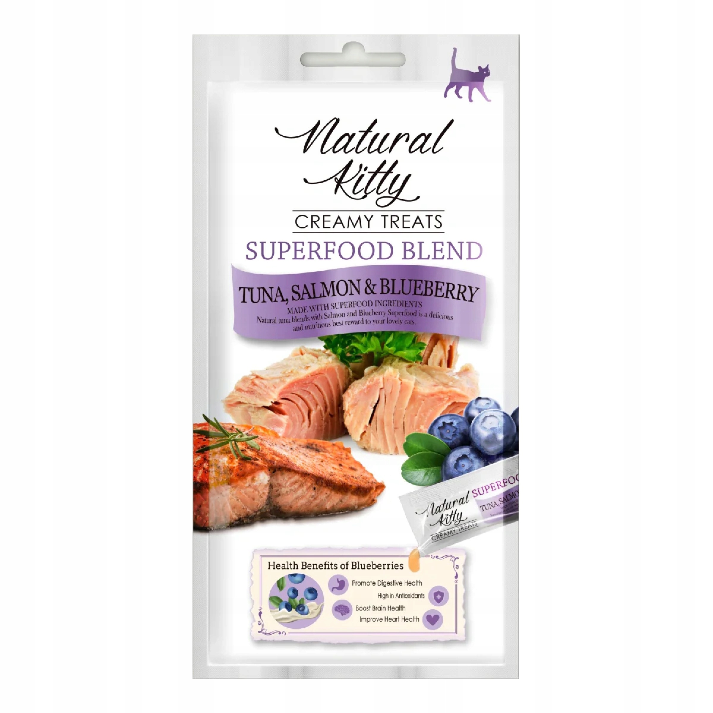Levně Natural Kitty krémová pamlsek pro kočky tuňák losos borůvka 48 g x 8 g
