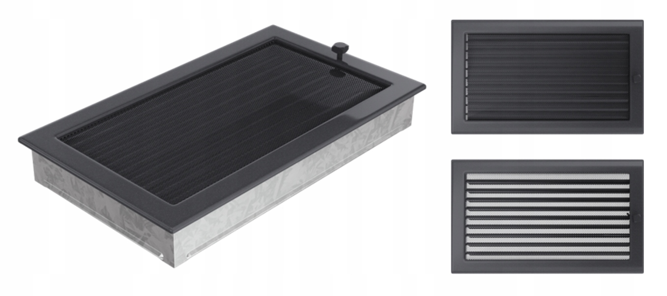 Větrací krbová mřížka grafitová s pohyblivou žaluzií 22x37 široká