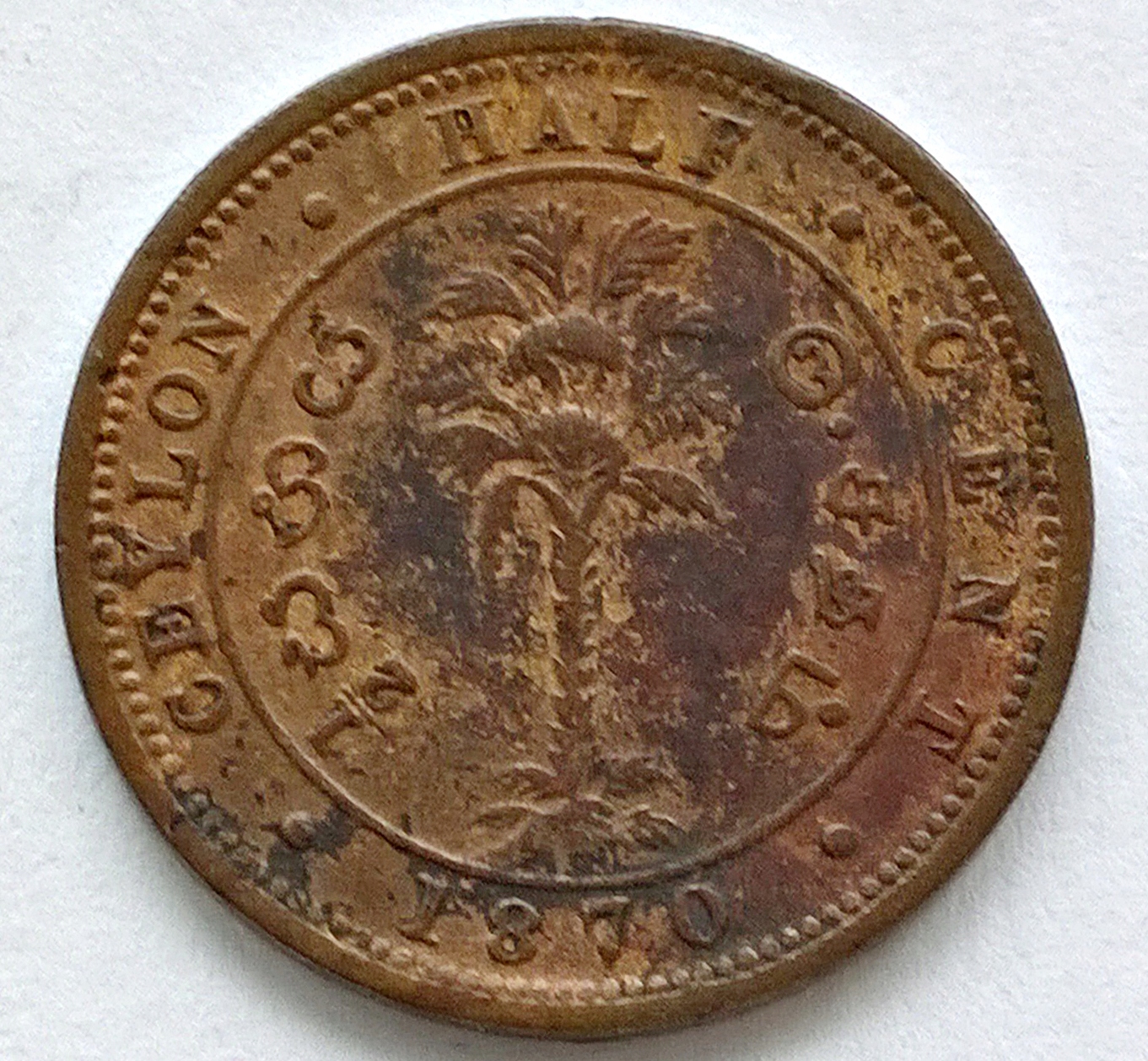 CEJLON 1/2 CENTA 1870