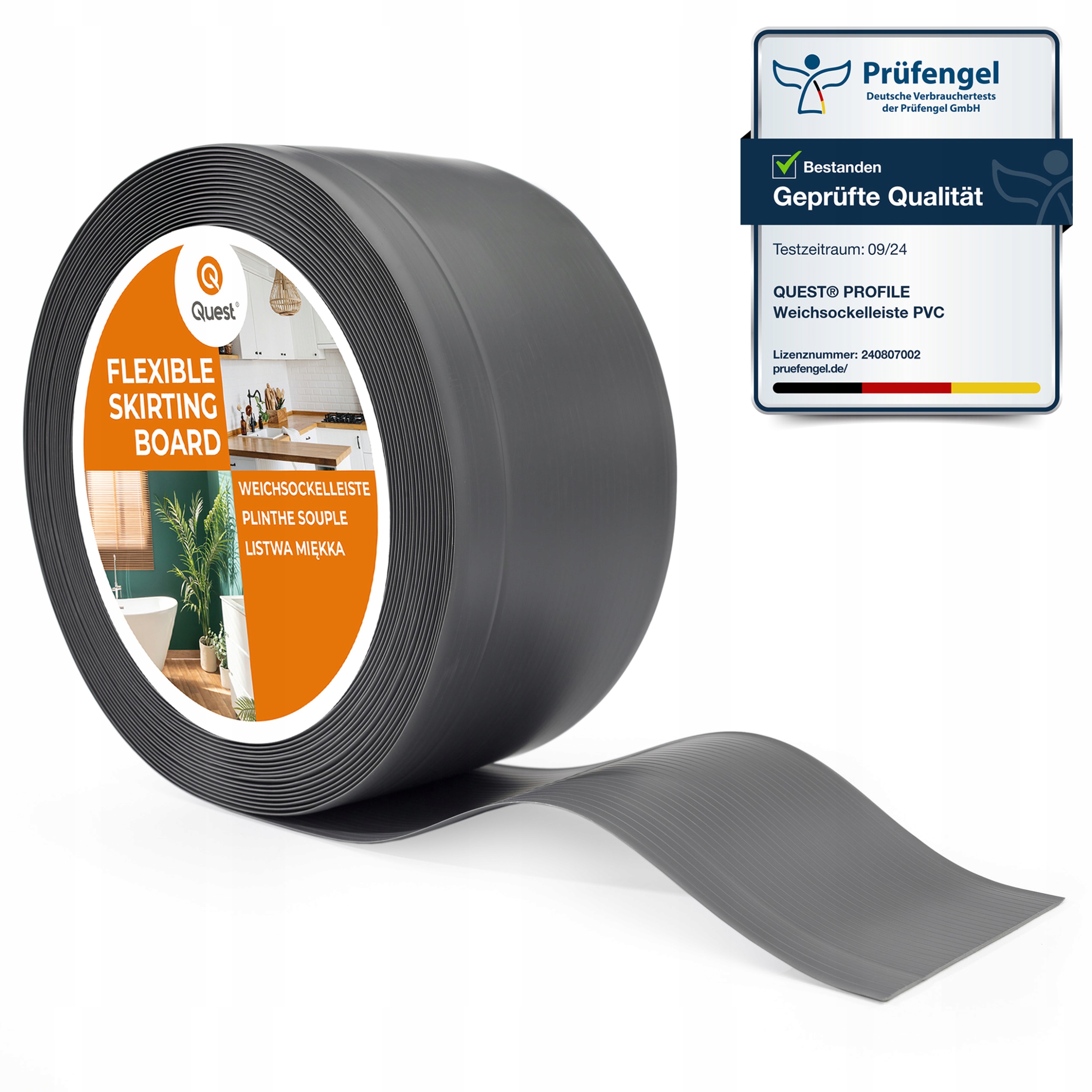 Podlahová lišta Pvc 100/25 tmavě šedá, 20 m, flexibilní, soklová