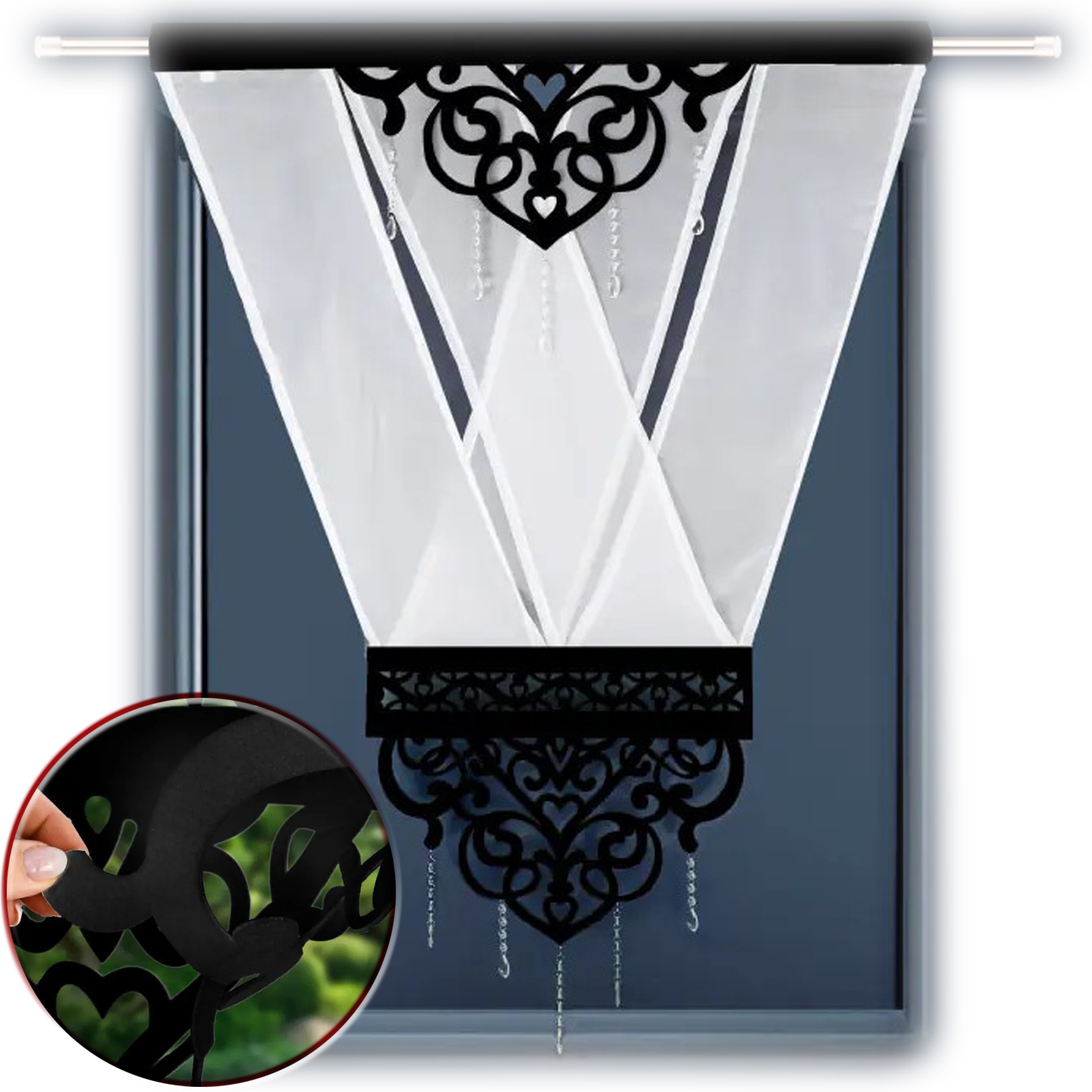 Gotowy Panel Ażurowy Dekoracyjny Woal Na Tunel Czarny Z Koralikami 120x160