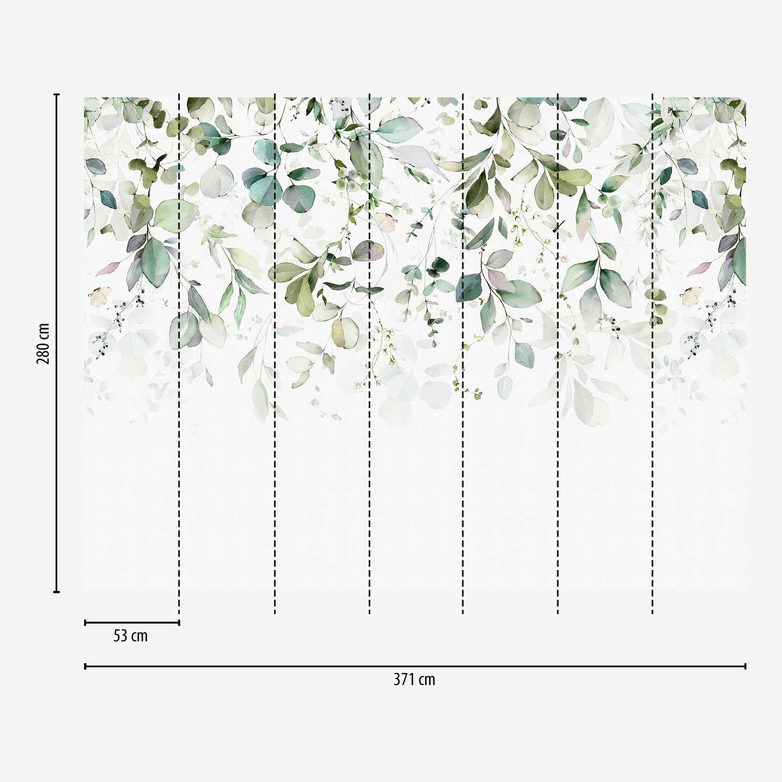 Vinylová tapeta na zeď s zelenými listy eukalyptu, výška 2,8 m, šířka 3,71 m