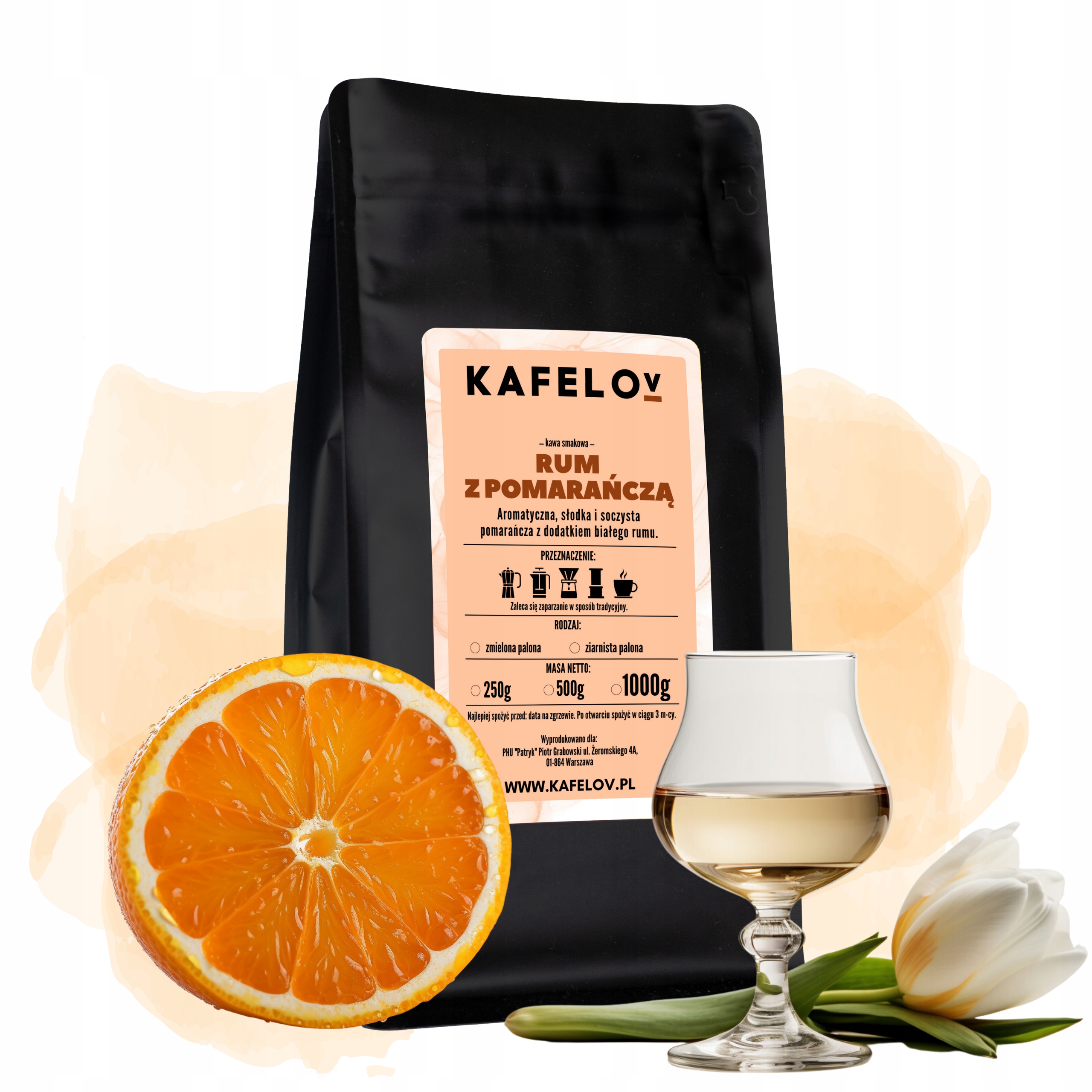 Levně Káva Kafelov ochucená Rum S Pomerančem 1 Kg mletá