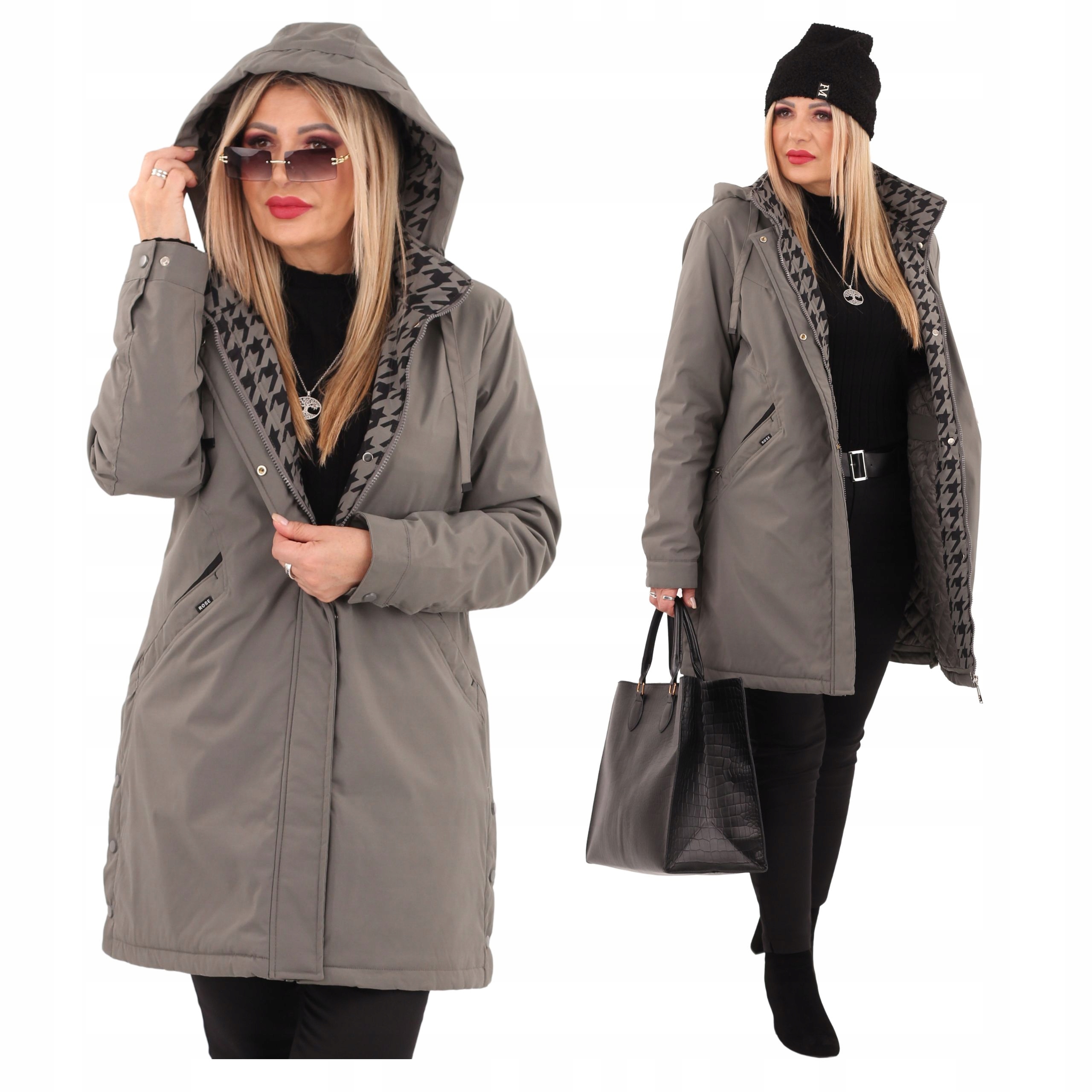 Kurtka Damska Parka Z Kapturem Duże Rozmiary Przejściowa Długa