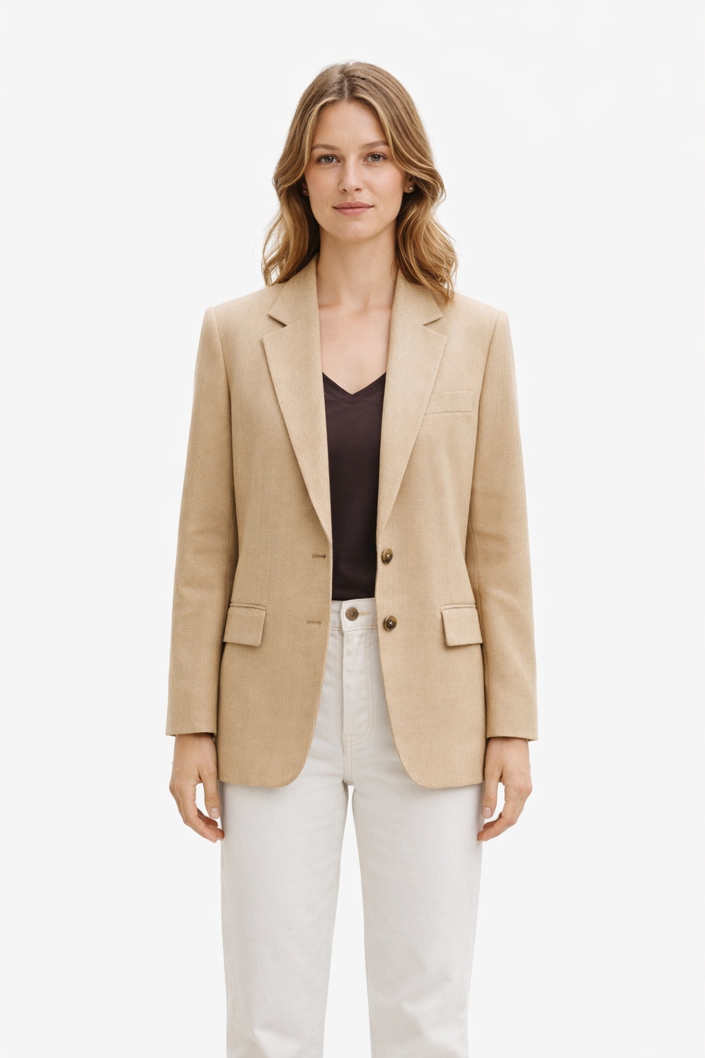 Mango Béžová Sako S Klopami A Dvěma Knoflíky S I4B