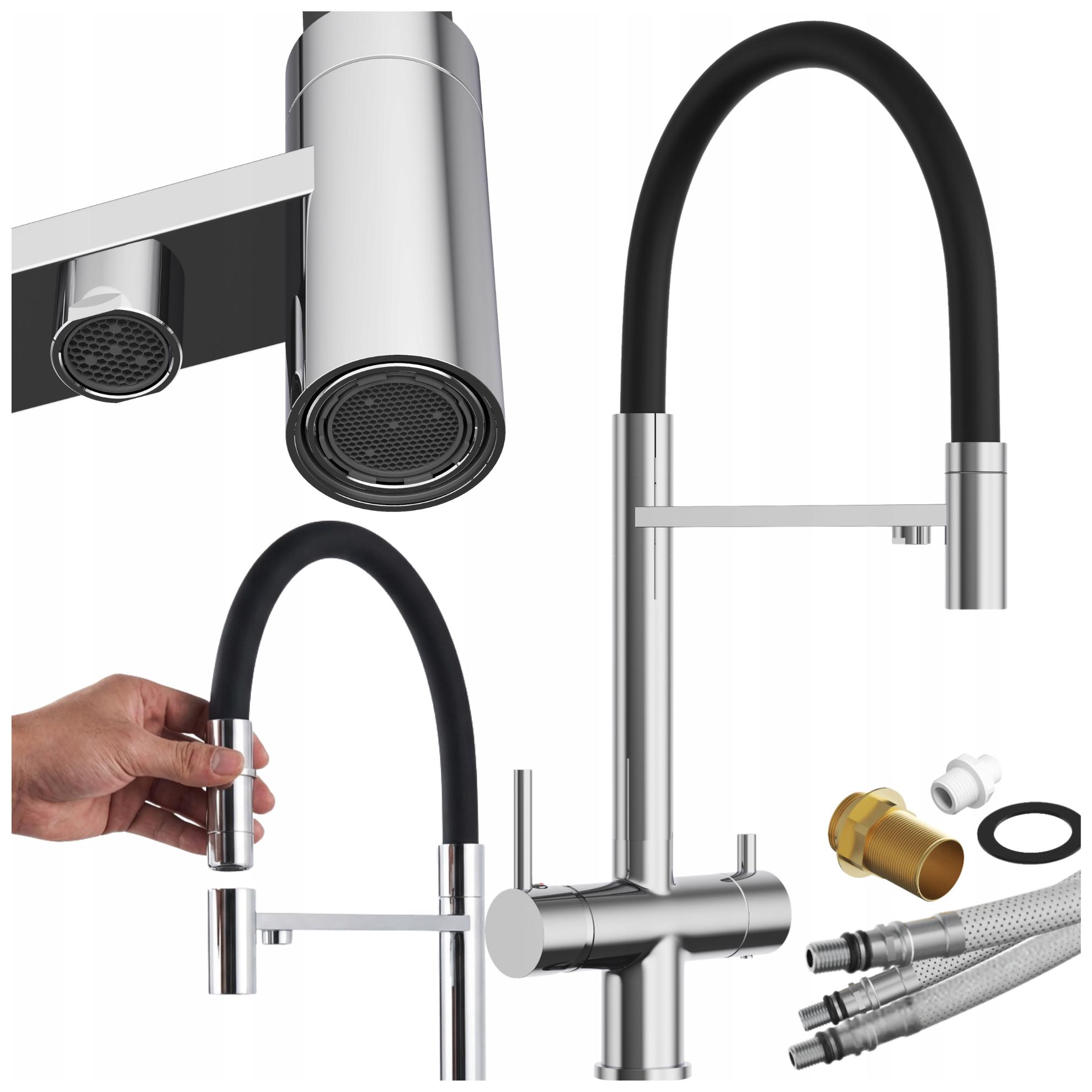 Kuchynská batéria Kohútik Pružný výtok čierny Trojcestný Como Chrom