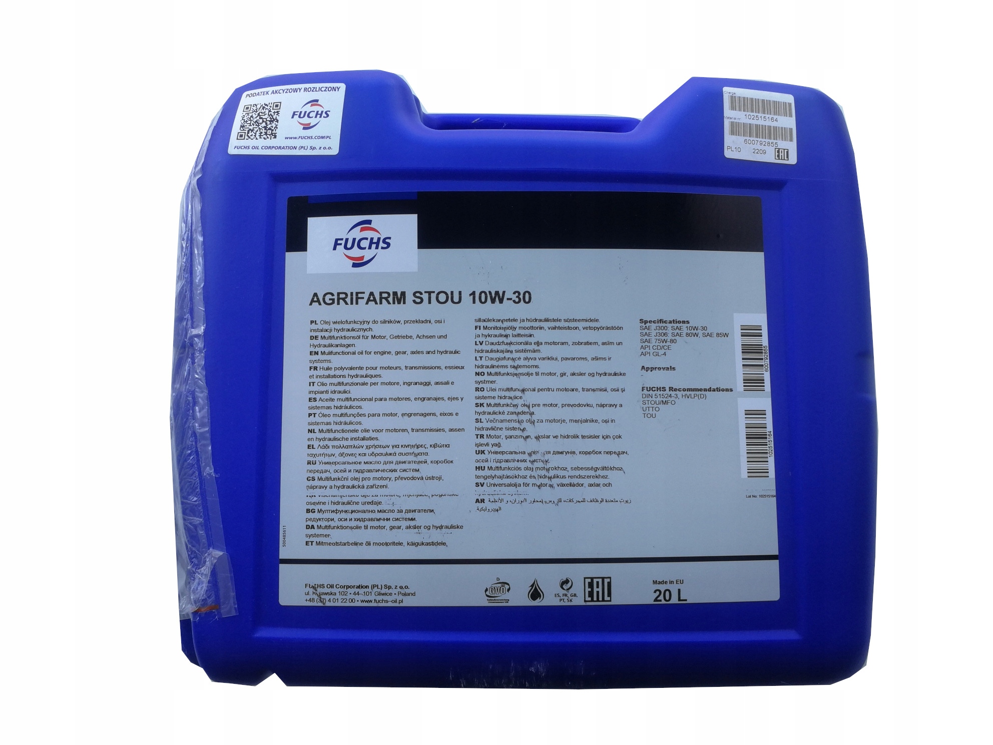 Fuchs Agrifarm Stou Olej 10W30 20L