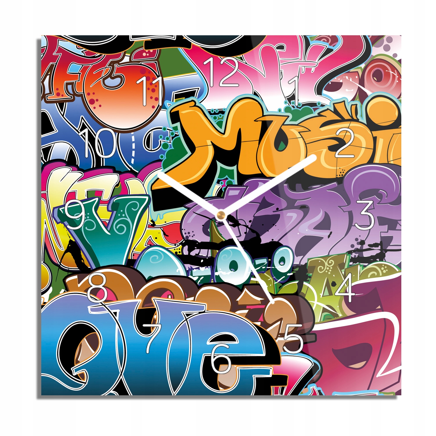 

Napisy graffiti zegar na szkle kwadratowy 30x30