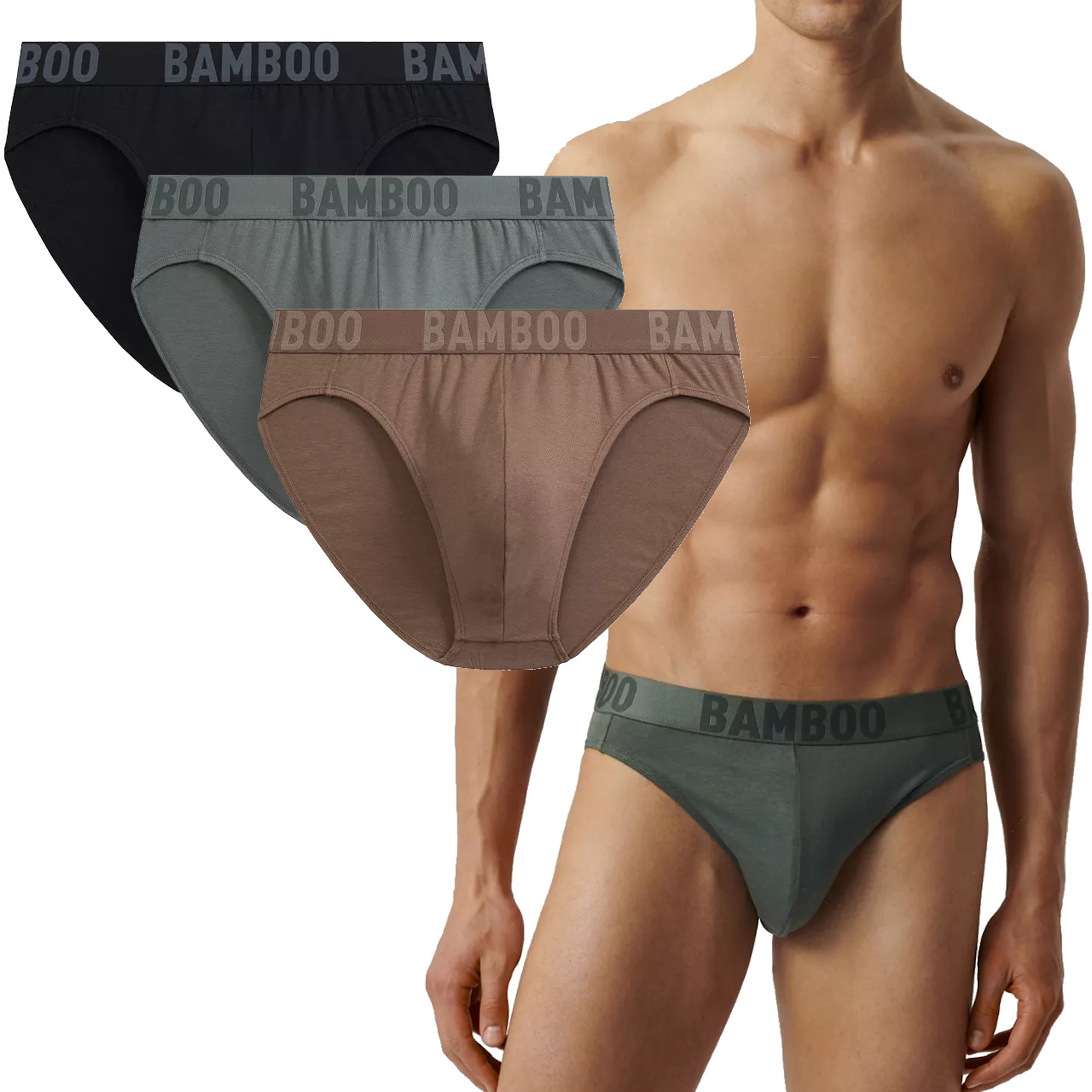 Slipy Męskie Atlantic Bambus 3MP199/KHAJ/CZA/BEZ/XL Majtki Z Szeroką Gumą