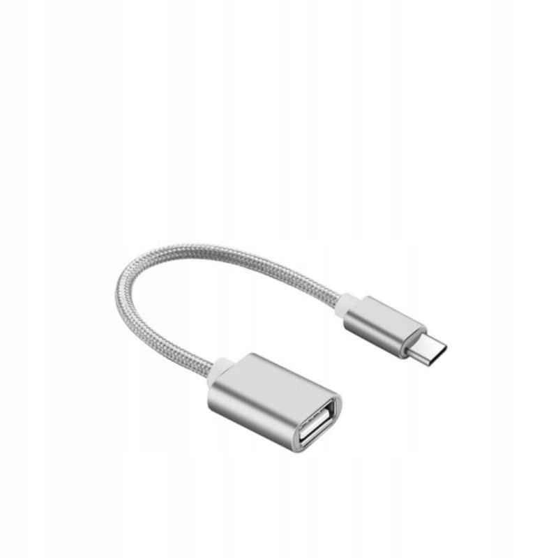 Adapter przejściówka USB Typ C USB-C HOST USB USB-A na kablu OTG srebrny