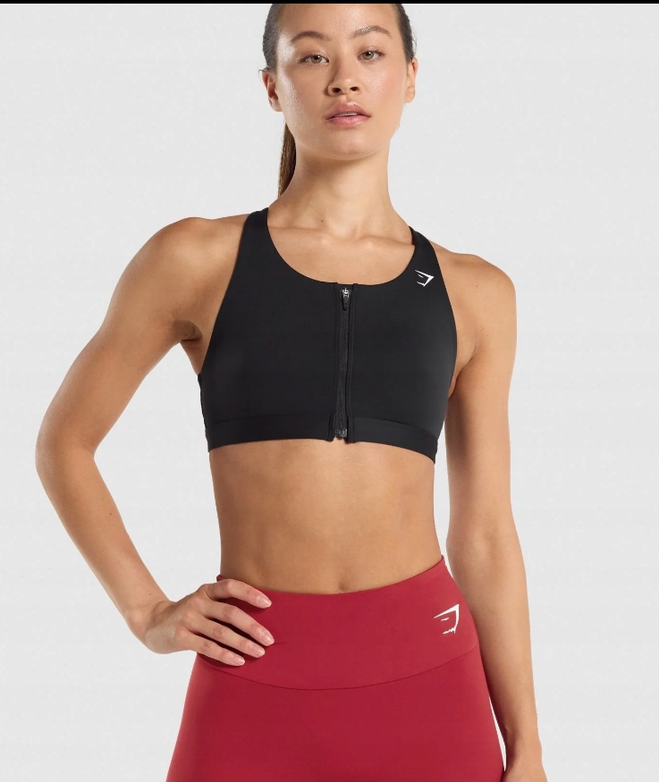 Gymshark Gładki Czarny Stanik Sportowy Z Zamkiem S 1A2D6_B*