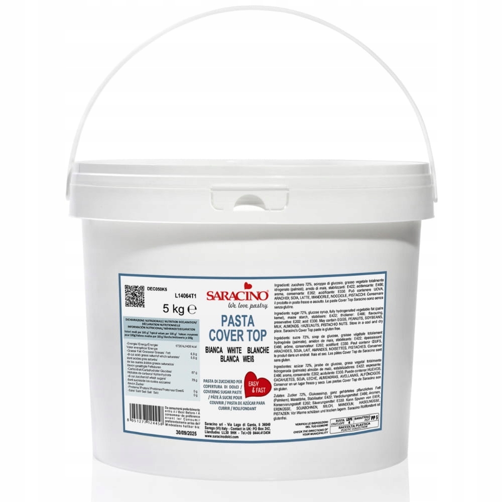Masa cukrowa na tort Saracino Pasta Cover Top 5kg White Biała