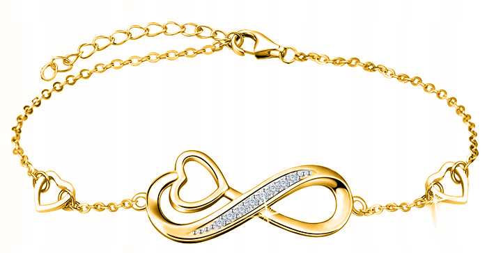 ZŁOTA BRANSOLETKA DAMSKA SERCE NIESKOŃCZONOŚĆ SREBRO PRÓBA 925, CELEBRYTKA Stan opakowania oryginalne