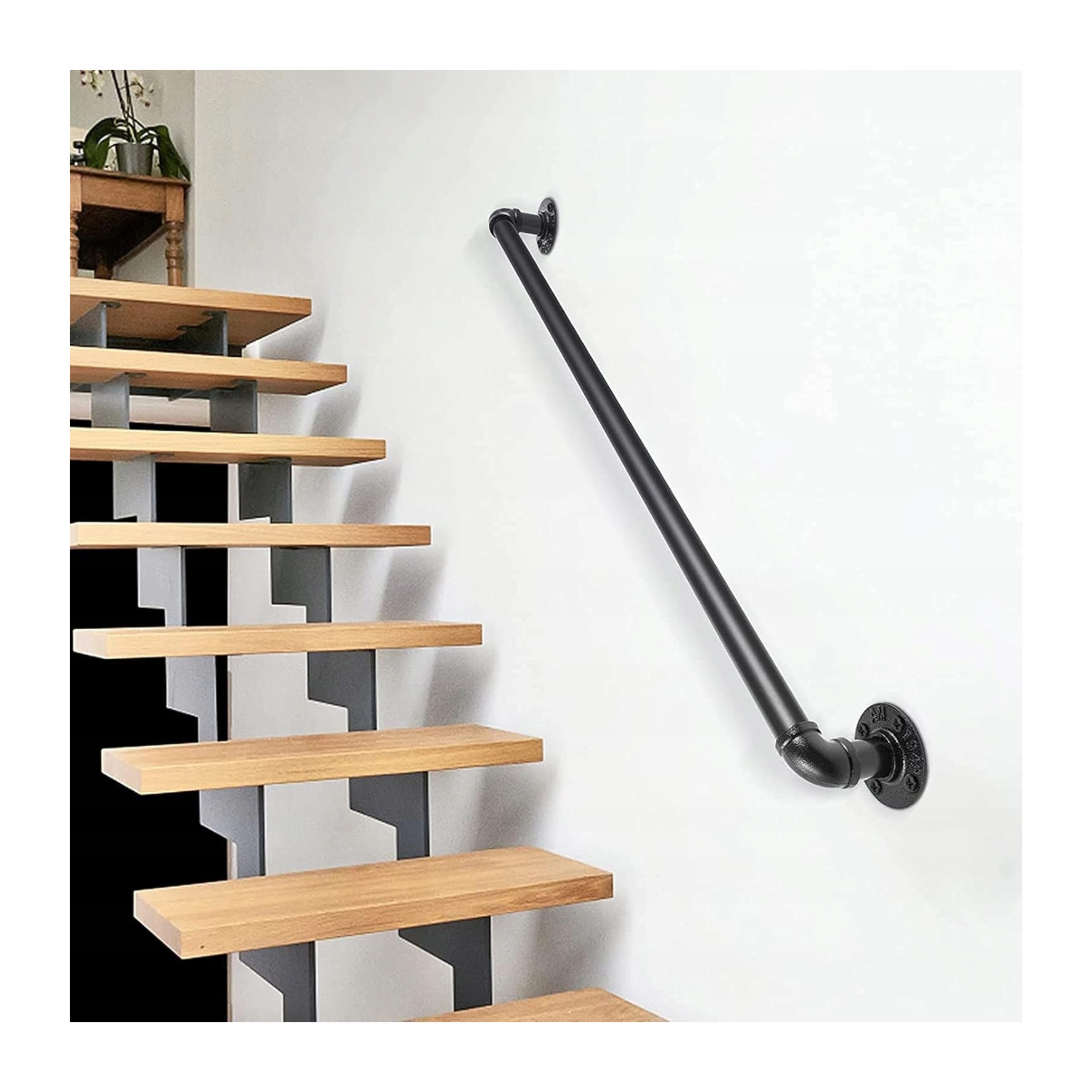 Kovové schodišťové zábradlí černé, nastavitelná délka 80 218 cm