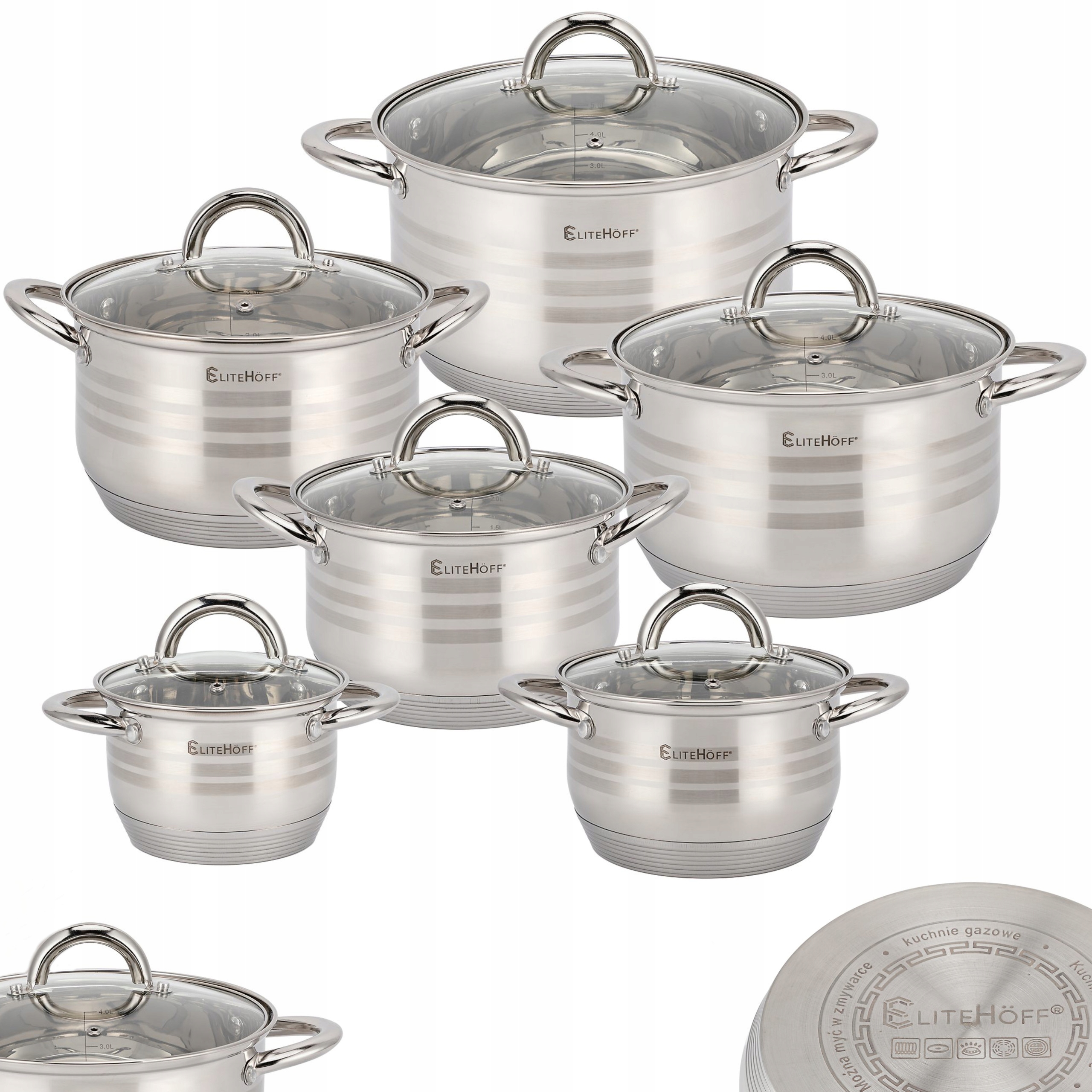 ZESTAW GARNKÓW STALOWYCH INDUKCJA PATELNIA KOMPLET 12 EL.