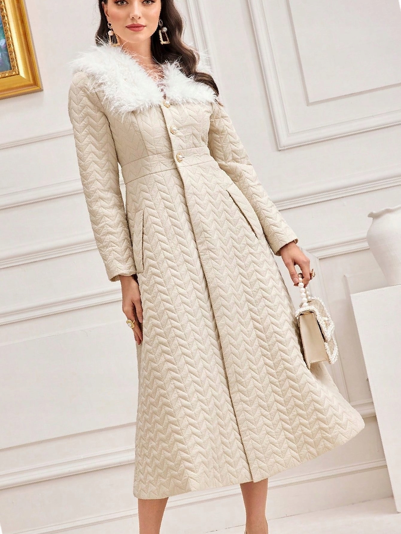 Prošívaný prošívaný kabát s odnímatelným límcem, velikost M 38