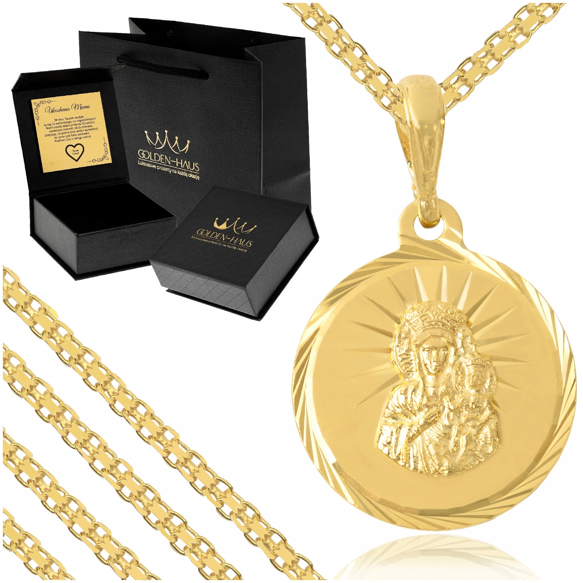 Zlatý Řetízek Bismark 585 925 Medailon K Prvnímu Svatému Přijímání Gravírování Pro Ženu