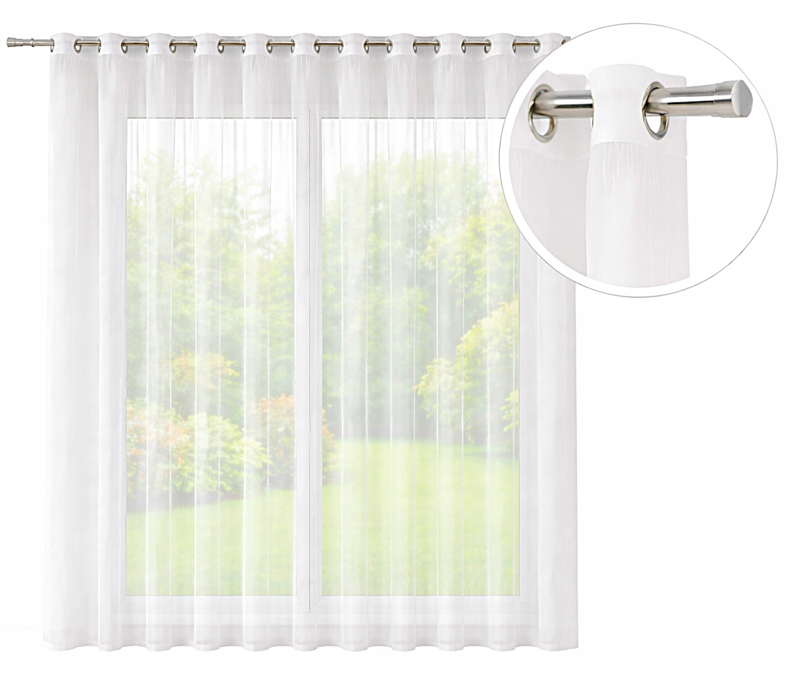 Firanka Gotowa Gładka Biała Woal Przelotki Do Salonu 500x230 CM Na Kółkach
