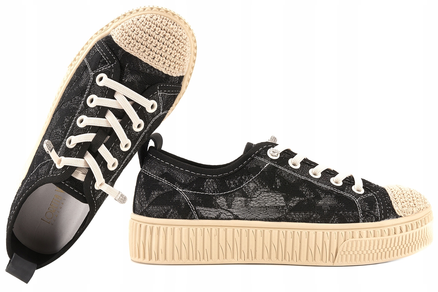 Loretta Vitale W1903 Dámské Krajkové Polobotky Tenisky Textilní 39 Černá