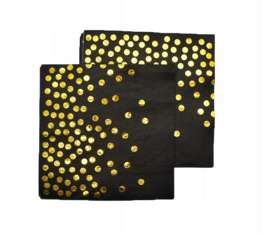 

Serwetki papierowe czarne złote grochy urodziny 10