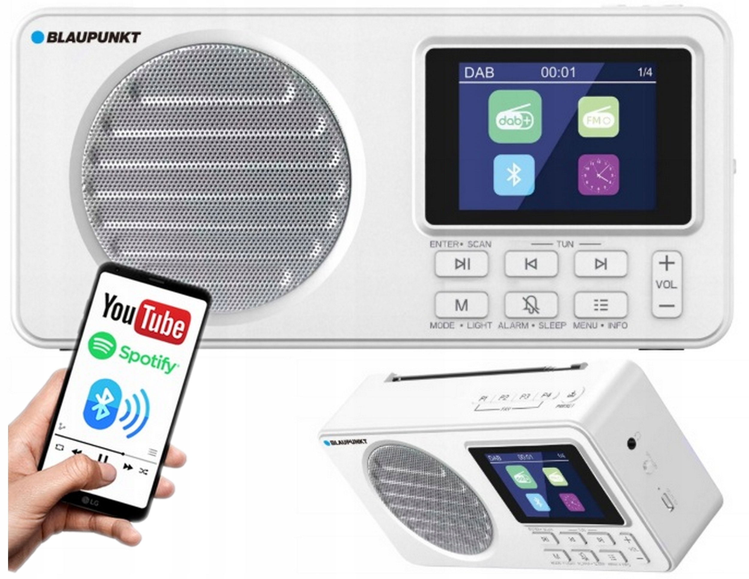 Digitální rádio Blaupunkt Dab+ DR6WH Fm Rds Bluetooth Aux Usb-c S akumulátorem